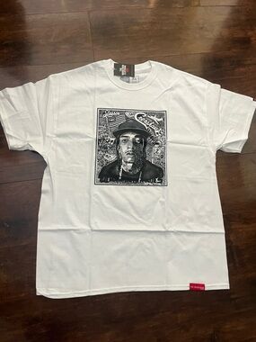 The Marathon Clothing White Short Sleeve Tee with Black Portrait Graphic